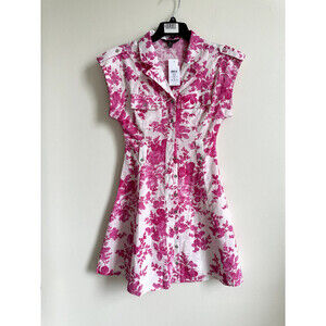 Lipsy Woman's Floral Cotton-Linen Utility Shirt Dress size 2 $125 (no belt)